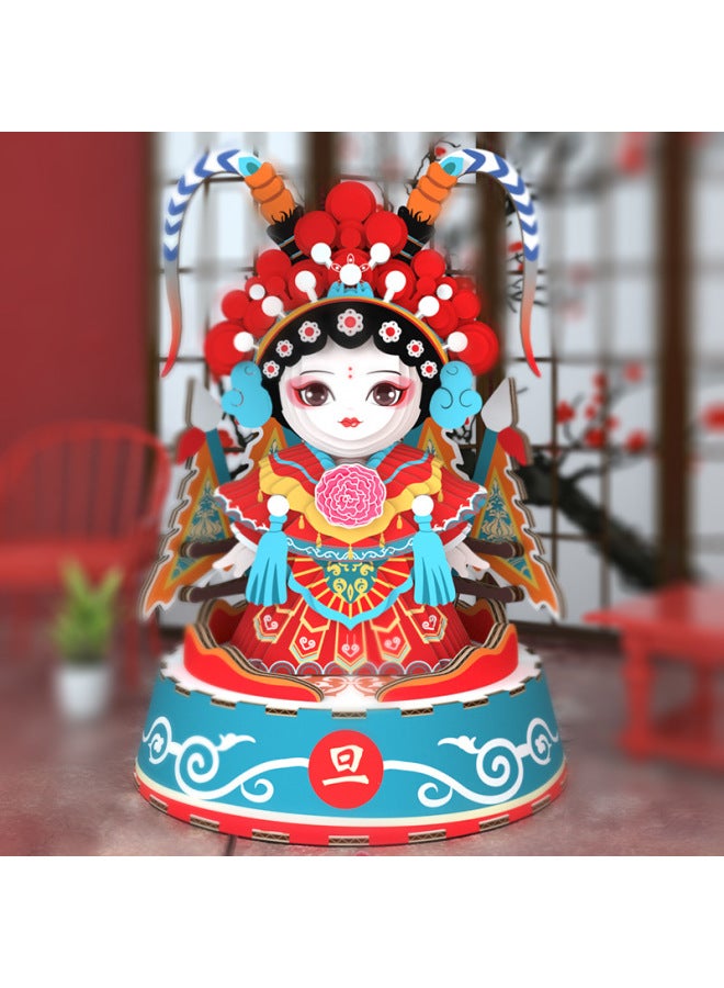 National Fashion Puzzle Peking Opera Series Sword Horse Dan DIY Handmade Paper Art Three-dimensional Puzzle Children's Educational Toys Paper Puzzle-Color:Caiwei - Image 2